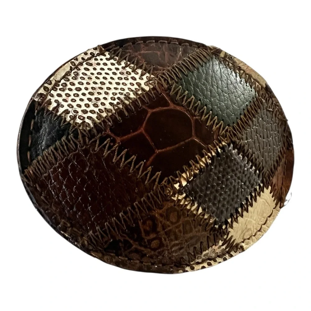 Belt buckle Patchwork leather large oval 3 “wide unisex bohemian western